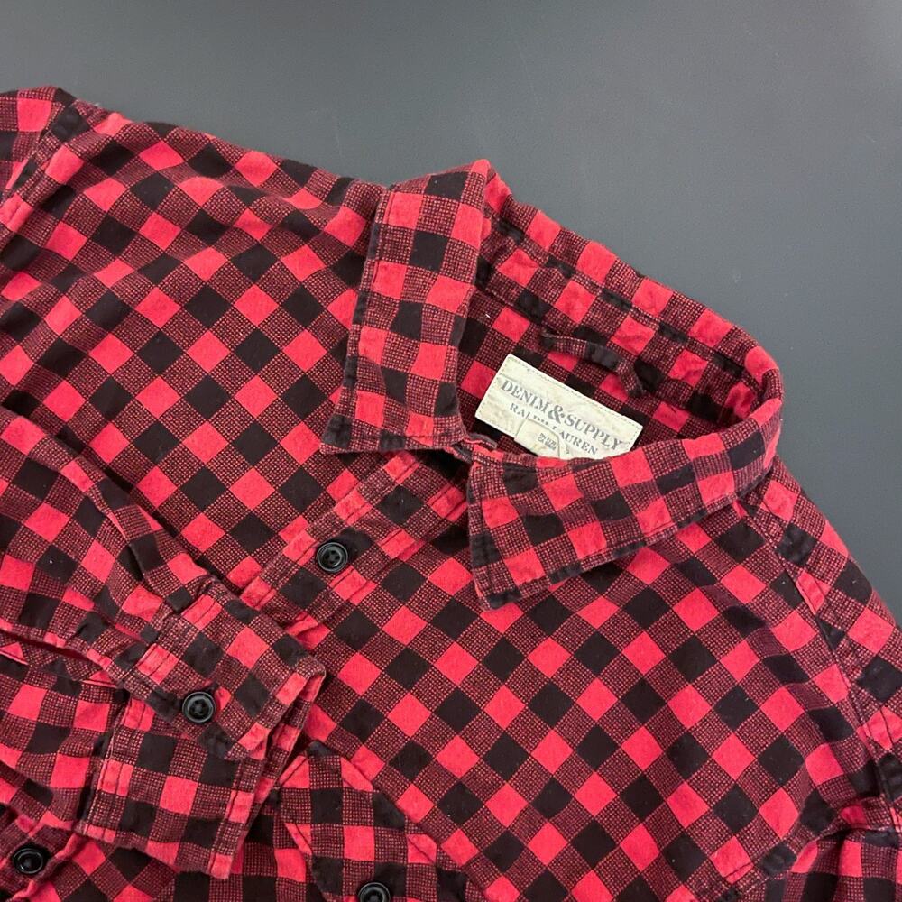 Ralph‎ Lauren Denim Supply Flannel Shirt Mens Medium Red Check Lumberjack Cabin